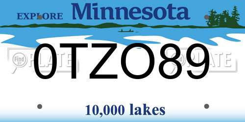 0TZO89 Minnesota License Plate