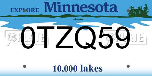 0TZQ59 Minnesota License Plate