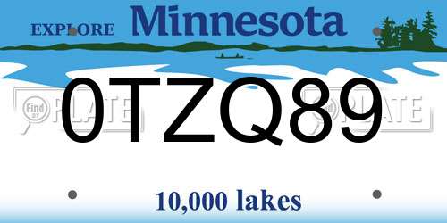 0TZQ89 Minnesota License Plate