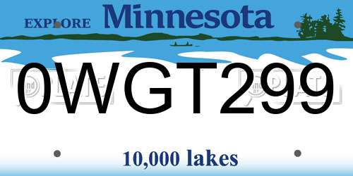 0WGT299 Minnesota License Plate