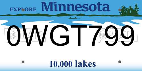 0WGT799 Minnesota License Plate