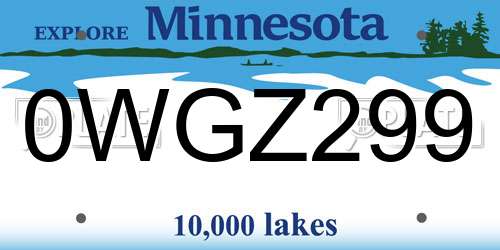 0WGZ299 Minnesota License Plate
