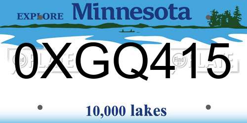 0XGQ415 Minnesota License Plate