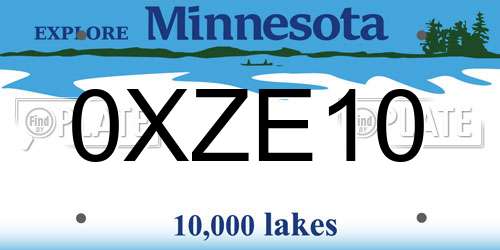0XZE10 Minnesota License Plate