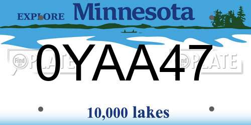 0YAA47 Minnesota License Plate
