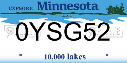 0YSG52 Minnesota License Plate