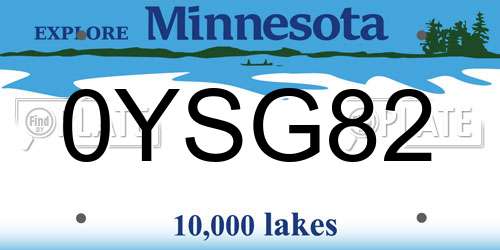 0YSG82 Minnesota License Plate