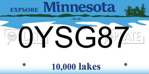 0YSG87 Minnesota License Plate
