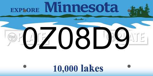 0Z08D9 Minnesota License Plate