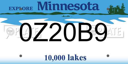 0Z20B9 Minnesota License Plate