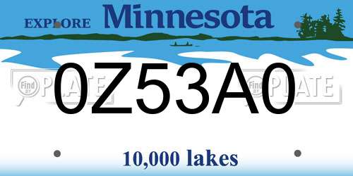 0Z53A0 Minnesota License Plate