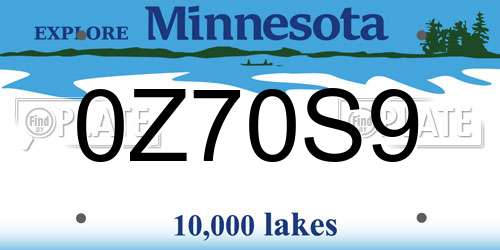 0Z70S9 Minnesota License Plate