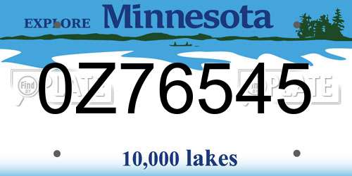 0Z76545 Minnesota License Plate