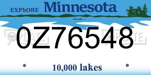 0Z76548 Minnesota License Plate