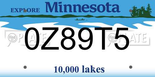 0Z89T5 Minnesota License Plate