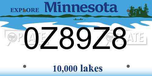 0Z89Z8 Minnesota License Plate