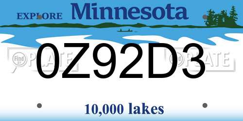 0Z92D3 Minnesota License Plate
