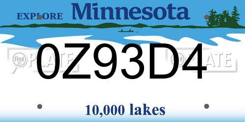 0Z93D4 Minnesota License Plate