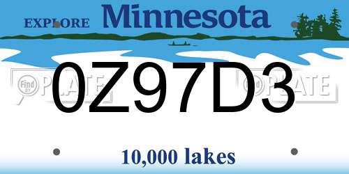 0Z97D3 Minnesota License Plate