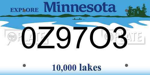 0Z97O3 Minnesota License Plate