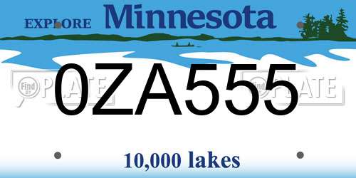 0ZA555 Minnesota License Plate