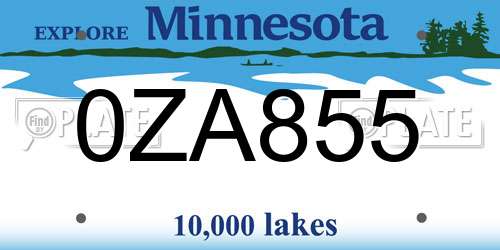 0ZA855 Minnesota License Plate