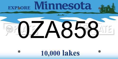 0ZA858 Minnesota License Plate