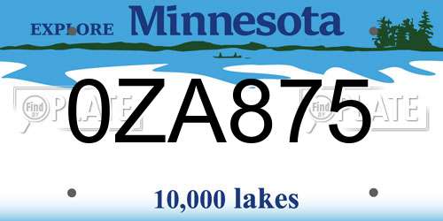 0ZA875 Minnesota License Plate