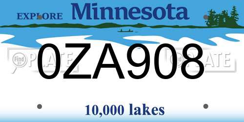 0ZA908 Minnesota License Plate