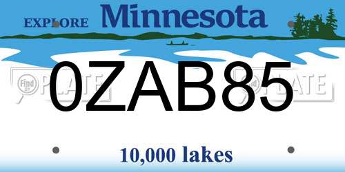 0ZAB85 Minnesota License Plate