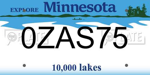 0ZAS75 Minnesota License Plate
