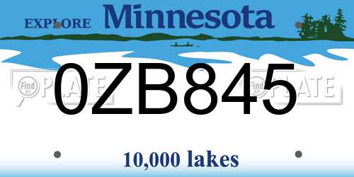 0ZB845 Minnesota License Plate