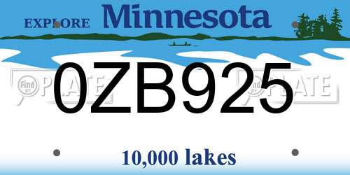 0ZB925 Minnesota License Plate