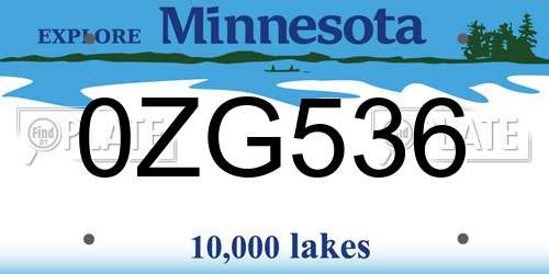 0ZG536 Minnesota License Plate