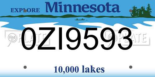 0ZI9593 Minnesota License Plate