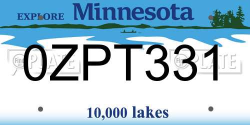 0ZPT331 Minnesota License Plate