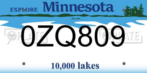 0ZQ809 Minnesota License Plate