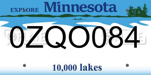 0ZQO084 Minnesota License Plate