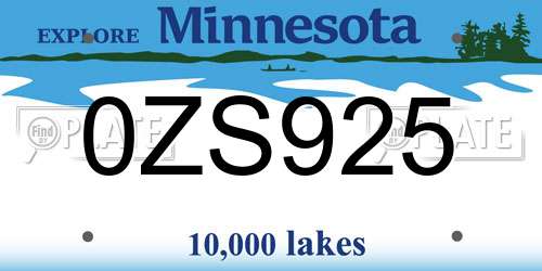 0ZS925 Minnesota License Plate