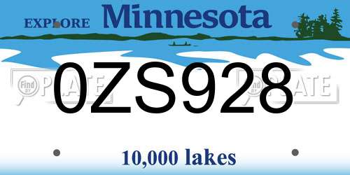 0ZS928 Minnesota License Plate