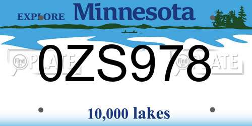 0ZS978 Minnesota License Plate