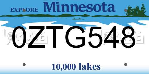 0ZTG548 Minnesota License Plate