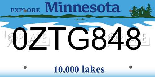 0ZTG848 Minnesota License Plate