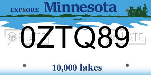 0ZTQ89 Minnesota License Plate