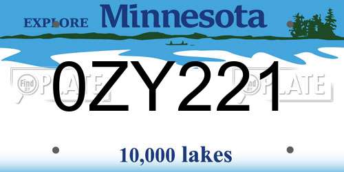 0ZY221 Minnesota License Plate