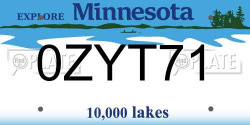 0ZYT71 Minnesota License Plate