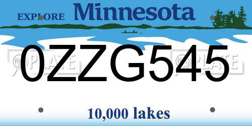 0ZZG545 Minnesota License Plate