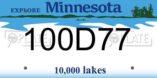 100D77 Minnesota License Plate