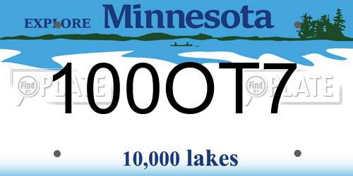 100OT7 Minnesota License Plate