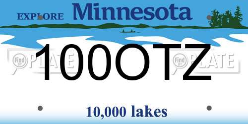 100OTZ Minnesota License Plate